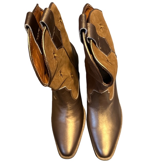 NWT in box Silvia cobos cowboy boots bronze gold with stars so fine size 11 - Picture 7 of 9